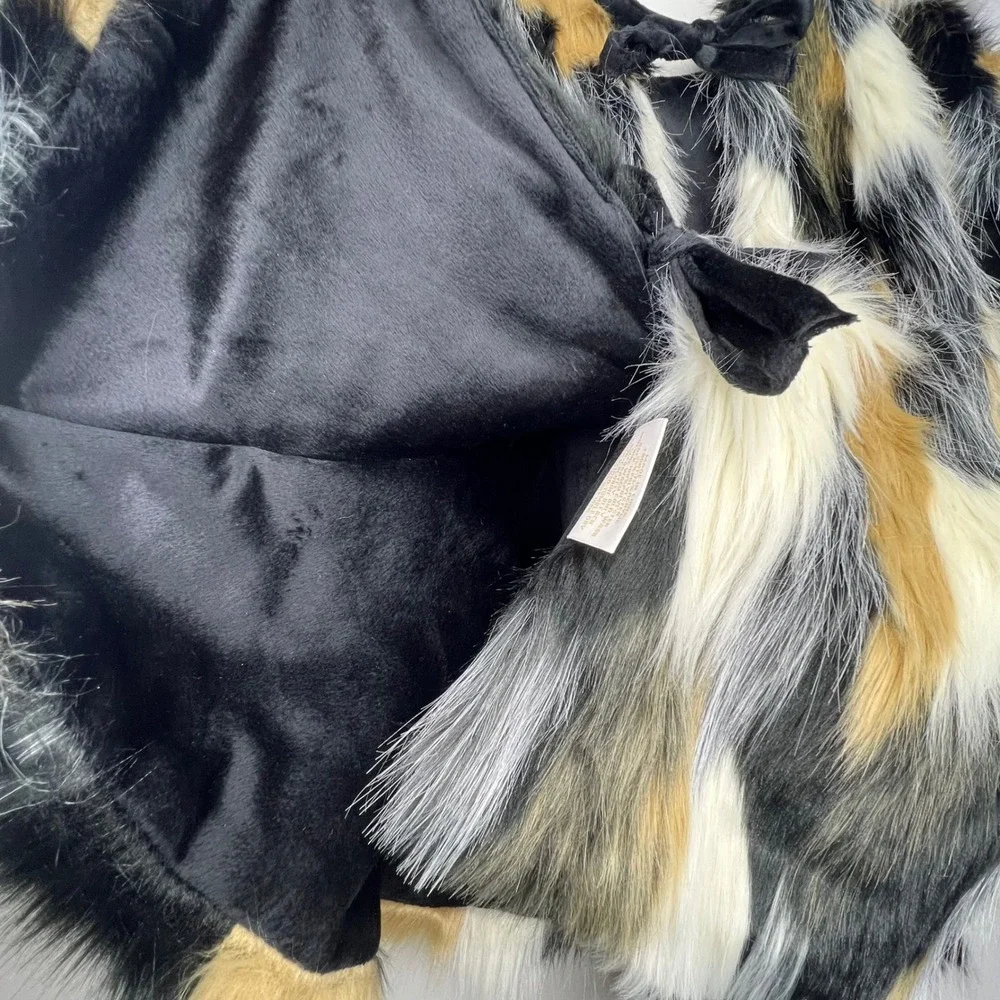 Nicole Miller Faux Fur Christmas Tree Skirt Cape Multicolor‎ Calico Holiday
